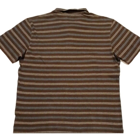 Vintage American Eagle Outfitters Brown Blue & Tan Striped Polo Shirt Men L - Picture 5 of 6